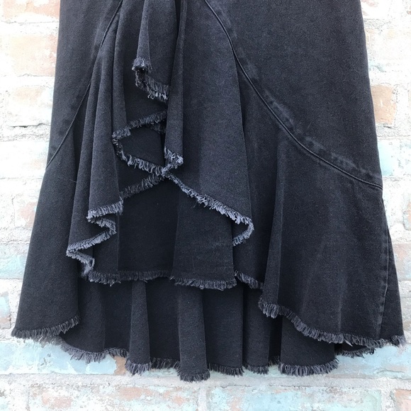 Zara Denim Skirt Black Asymmetric Ruffle Midi NWOT - Picture 4 of 8